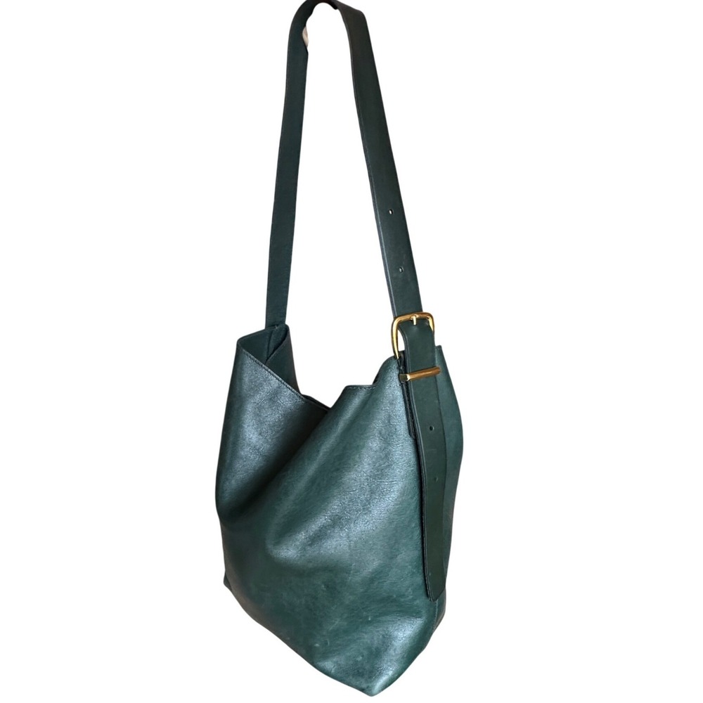 Madewell The Essential Bucket Tote Dark Green Leather Shoulder Bag NN396